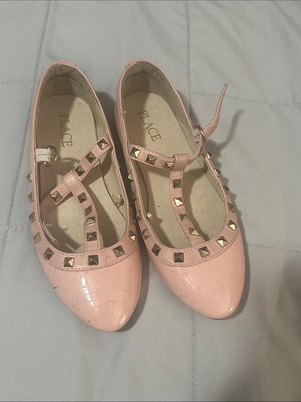 Place Pink Patent T-Strap Studded Flats for Kids